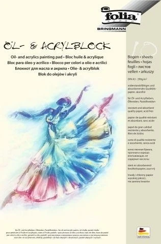 Folia Zeichenpapier für Öl- und Acrylfarben, A3, glatt, weiß, 10 Blatt