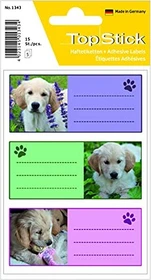 TopStick Buchetiketten Dog, 76x35mm, weiß, 5 Blatt (15 Etiketten)