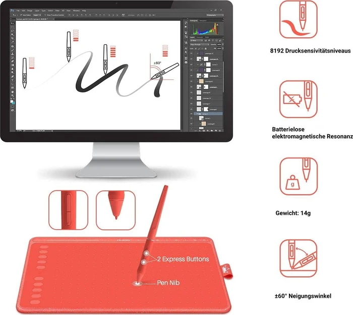Huion HS611, Coral Red