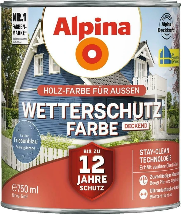 Alpina Farben Wetterschutz-Farbe deckend außen friesenblau, 750ml
