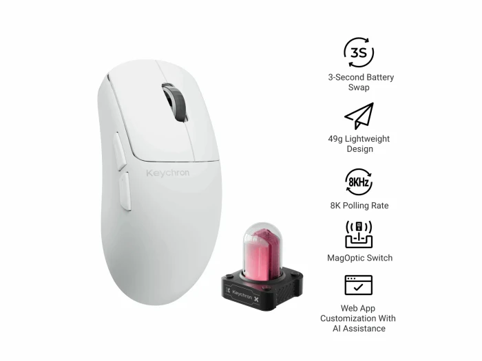 Keychron G6 HE 8K UltraLight Wireless Mouse, weiß, USB/Bluetooth