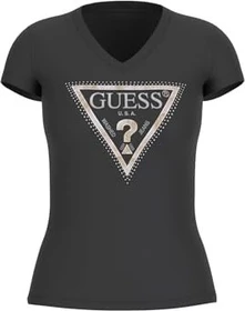 Guess Logo-Dreieck T-Shirt kurzarm schwarz (Damen)