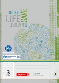 Brunnen Recycling Schulheft, A4, Lineatur 3, grau/grün, 16 Blatt
