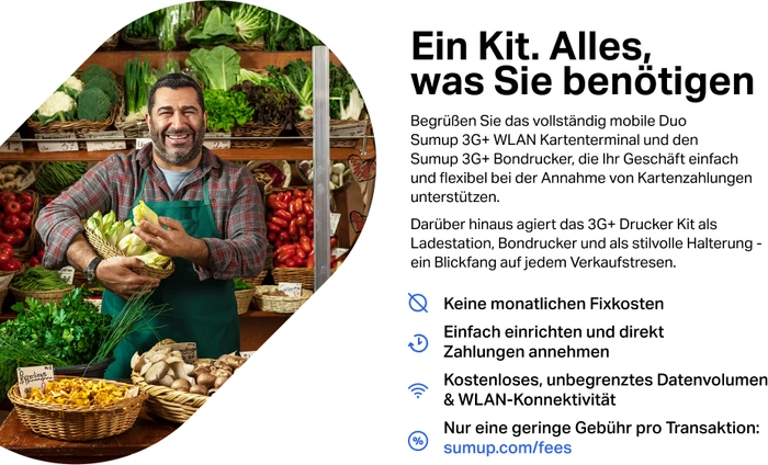 SumUp 3G+WIFI Bezahlterminal weiß, Payment Kit inkl. Bondrucker