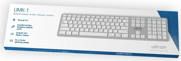 Ultron UMK-1 kabellose Tastatur für Mac, Windows und Android silber, Bluetooth, DE