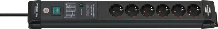 Brennenstuhl Premium-Line 60000A, Überspannungsschutz, 6-fach, 3m, schwarz