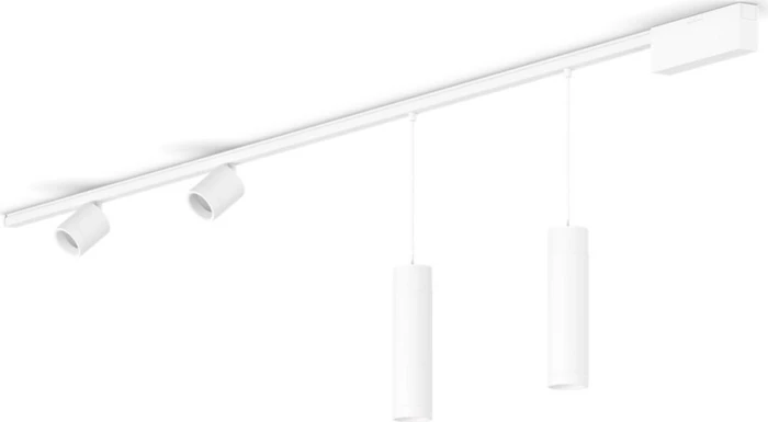 Philips Hue White and Color Ambiance Basis Perifo Schienensystem für die Decke gerade mit 2 Spots & 2 Pendelleuchten weiß
