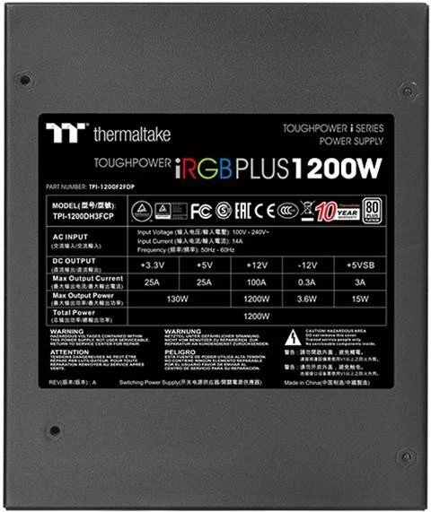 Thermaltake Toughpower iRGB Plus Platinum TT Premium Edition 1200W, ATX 2.4