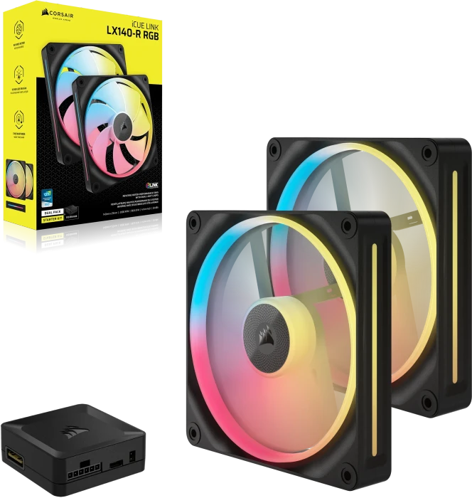 Corsair iCUE LINK LX140-R RGB Dual Pack, schwarz, LED-Steuerung, 140mm, 2er-Pack