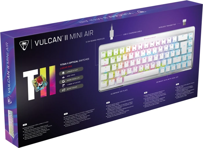 Turtle Beach Vulcan II Mini Air, weiß, LEDs RGB, TITAN II OPTICAL RED, USB/Bluetooth, DE