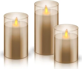 Wentronic goobay Echtwachskerzen im Glas gold LED 3x warmweiß, 3 Stück