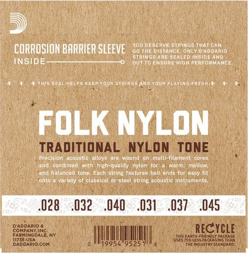 D'Addario Folk Nylon Ball End 80/20 Bronze / Clear Nylon Trebles