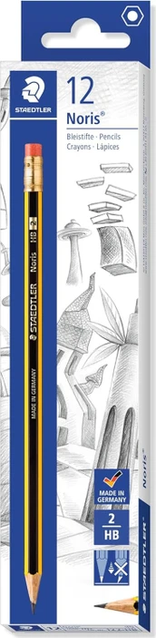 Staedtler Noris 122 Bleistift HB graphit, schwarz/gelb, Radierer, 12er-Pack