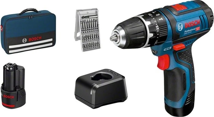 Bosch Professional GSB 12V-15 Akku-Schlagbohrschrauber inkl. Tasche + 2 Akkus 2.0Ah + Zubehör