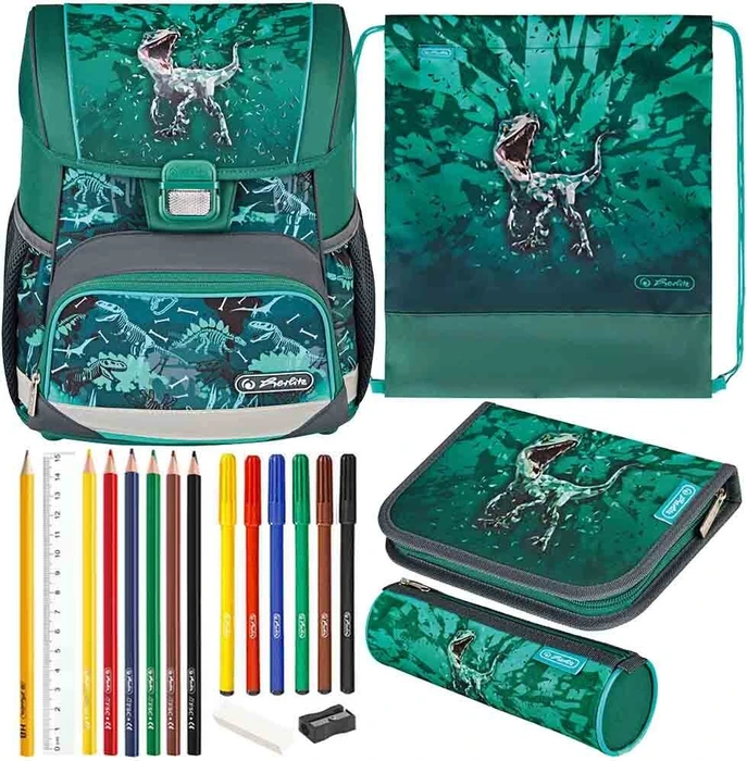 Herlitz Loop Plus Green Rex Schultaschen-Set, 4-tlg.