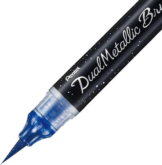 Pentel Dual Metallic Brush XGFH-D Glitzertinte Pinselstift blau/grün metallic, Blister (XGFH-DCX) – Bild 3 von 7