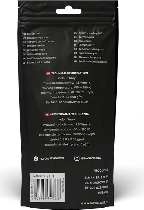 Savio TG-04 Glacier Wärmeleitpaste, 1g, inkl. Spatel