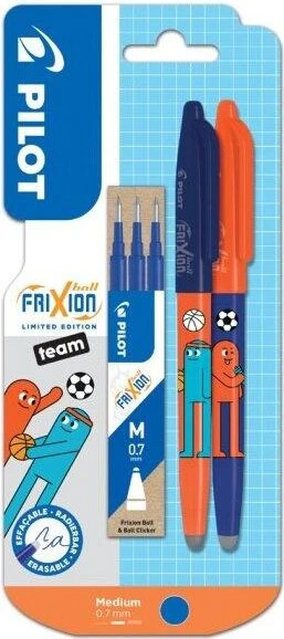 Pilot FriXion Ball Best Friends Team Sports 0.7mm Tintenroller (Mine) blau/orange, 2er-Set