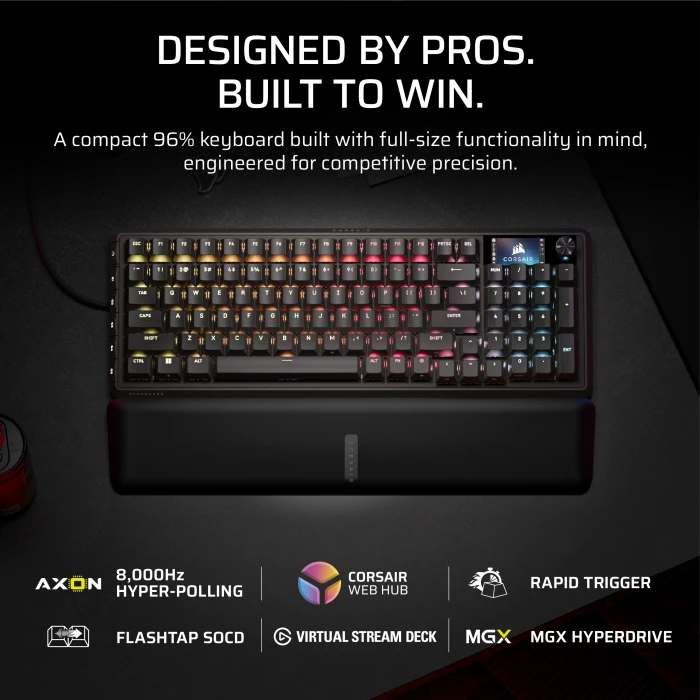 Corsair Vanguard PRO 96 Hall Effect, schwarz, LEDs RGB, Corsair MGX Hyperdrive, USB, DE