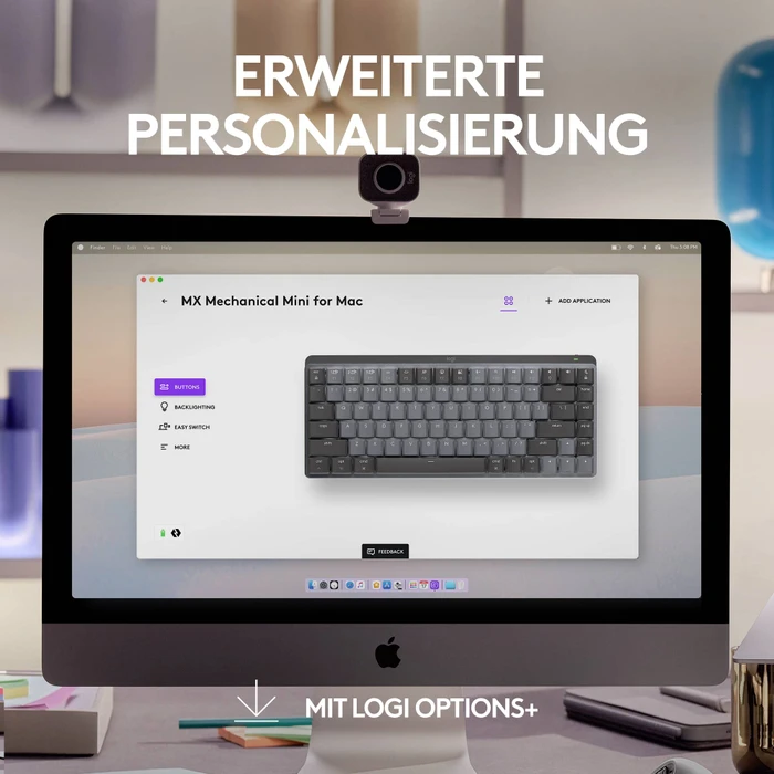 Logitech MX Mechanical Mini for Mac, Space Gray, LEDs weiß, Logi Bolt, Kailh Choc V2 LOW PROFILE BROWN, USB/Bluetooth, CH
