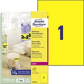 Avery-Zweckform Neonetiketten, A4, ablösbar, gelb, 25 Blatt (25 Etiketten)