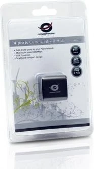 Conceptronic Cube schwarz USB-Hub, 4x USB-A 2.0, USB 2.0 Mini-B [Buchse]