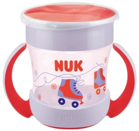 NUK Mini Magic Cup Trinkbecher mit Trinkrand und Deckel, 6+M, 160ml, rollschuhe rot