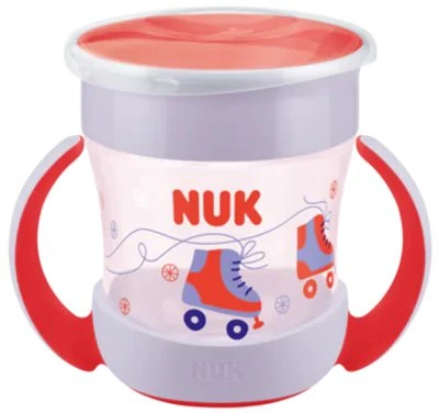 NUK Mini Magic Cup Trinkbecher mit Trinkrand und Deckel, 6+M, 160ml, rollschuhe rot