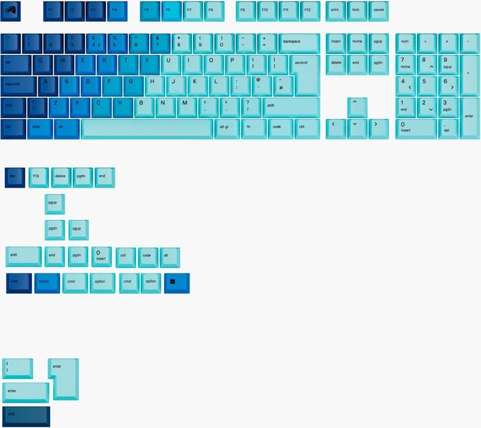 Glorious GPBT Gradient V2 Keycaps, Kunststoff (PBT), Ocean, blau, 131 Tasten, ISO-UK