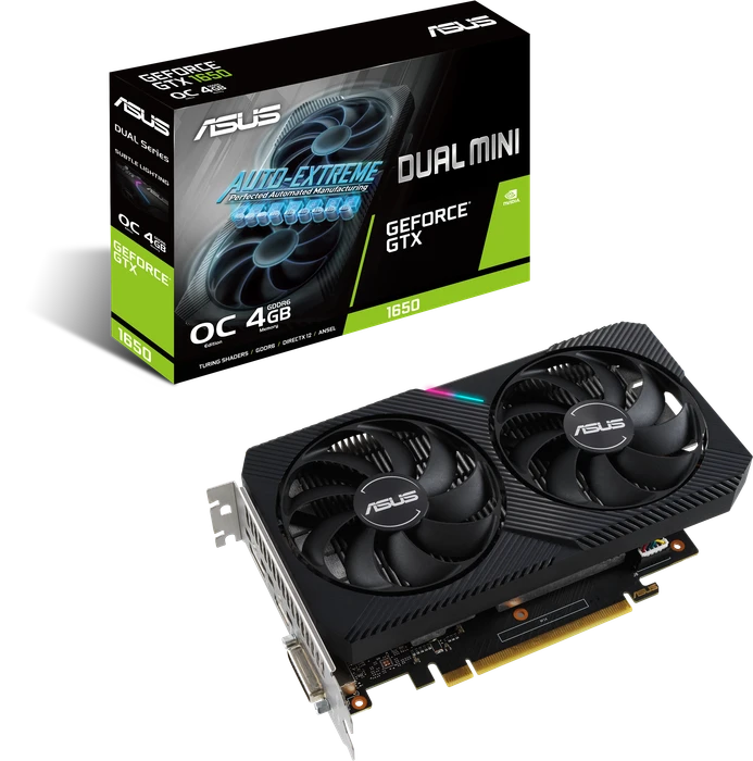 ASUS Dual GeForce GTX 1650 OC Mini, DUAL-GTX1650-O4GD6-MINI, 4GB GDDR6, DVI, HDMI, DP