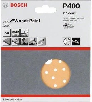 Bosch Professional C470 Best for Wood and Paint Schleifblatt K400, 125mm, 5 Stück