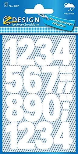 Avery-Zweckform Zahlenetiketten, 76x120mm, wetterfest, weiß, 2 Blatt (48 Etiketten)
