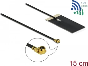 DeLOCK WLAN 802.11 ac/ax/a/h/b/g/n, Klebemontage Antenne, 5GHz/2.4GHz, 2.70-3dBi, MHF, omnidirektional