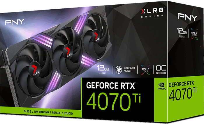 PNY GeForce RTX 4070 Ti XLR8 Gaming Verto Epic-X RGB Overclocked Triple Fan, 12GB GDDR6X, HDMI, 3x DP