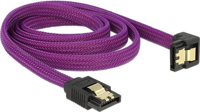 DeLOCK SATA 6Gb/s Kabel Premium violett 0.3m, gerade/unten