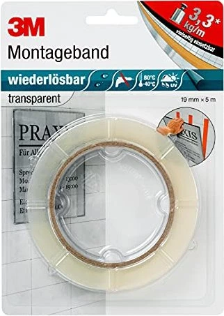 3M Scotch doppelseitiges Montageband transparent, 19mm/5m, 1 Stück