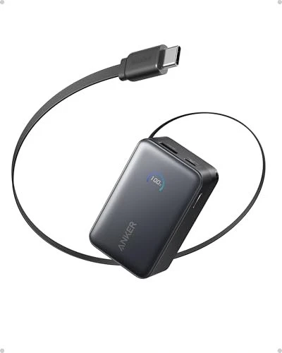 Anker Nano Powerbank 10K 45W integriertes einziehbares USB-C Kabel schwarz