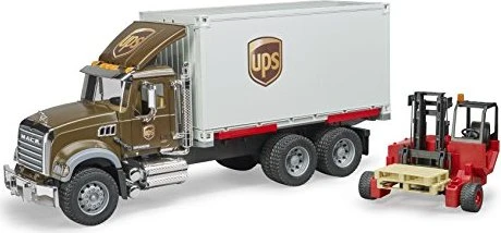 Bruder Profi-Serie MACK Granite UPS Logistik-LKW mit Mitnahmestapler