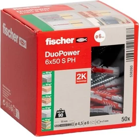 fischer DuoPower 6x50 S PH Schrauben/Dübel-Sortiment, 50 Stück