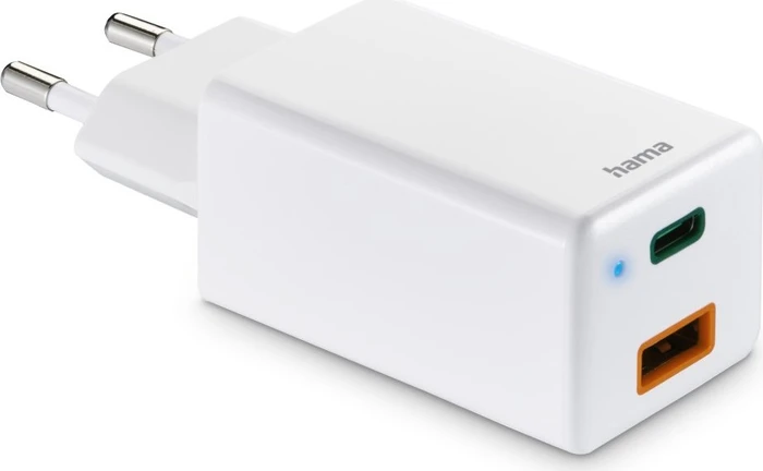 Hama Schnellladegerät 1x USB-C PD 1x USB-A QC Mini-Ladegerät 38W weiß