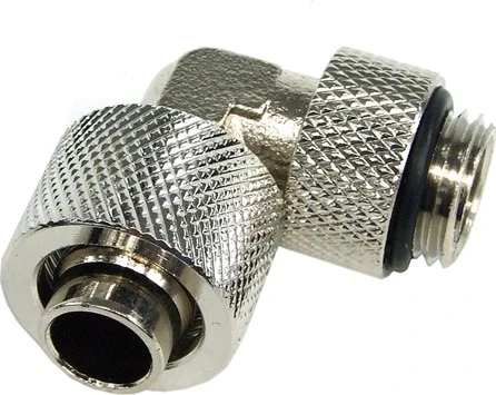 Aquatuning HF Schlauchanschluss, 90°, G1/4" AG auf 13/10mm drehbar, silber vernickelt