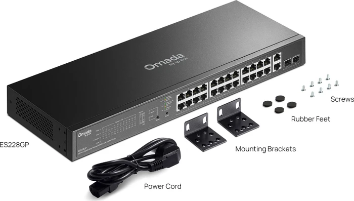 TP-Link Omada ES200 Rackmount Gigabit Managed Switch, 26x RJ-45, 2x SFP, 250W PoE+