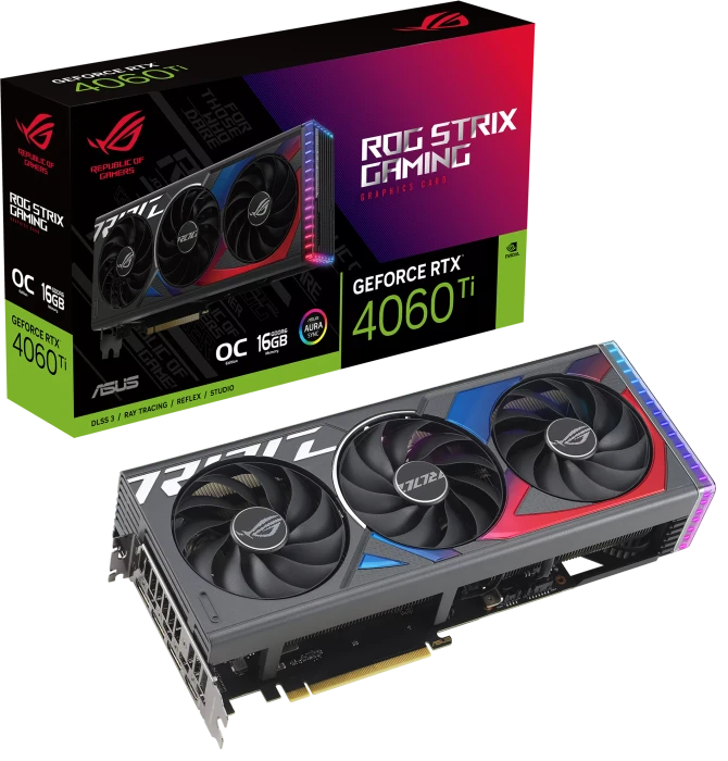 ASUS ROG Strix GeForce RTX 4060 Ti OC, ROG-STRIX-RTX4060TI-O16G-GAMING, 16GB GDDR6, HDMI, 3x DP