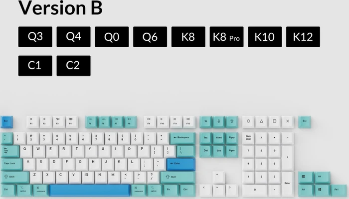 Keychron OEM Dye-Sub Keycap-Set Iceberg - Version B, Kunststoff (PBT), Iceberg, weiß/türkis, 114 Tasten, ANSI-US