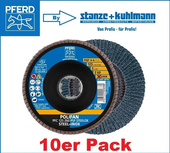 Pferd PFC 125 Z 60 PSF STEELOX/X-LOCK Fächerschleifscheibe K60, 125mm, 10 Stück