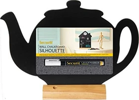 Securit Silhouette Wood Teekanne, Kreidetafel mit Holzfuß, schwarz, 25.3x24cm