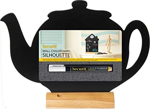 Securit Silhouette Wood Teekanne, Kreidetafel mit Holzfuß, schwarz, 25.3x24cm