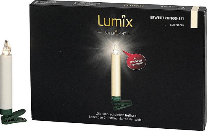 Krinner Lumix Superlight Christbaumkerzen Erweiterungs-Set elfenbein LED 5x warmweiß, 5 Stück