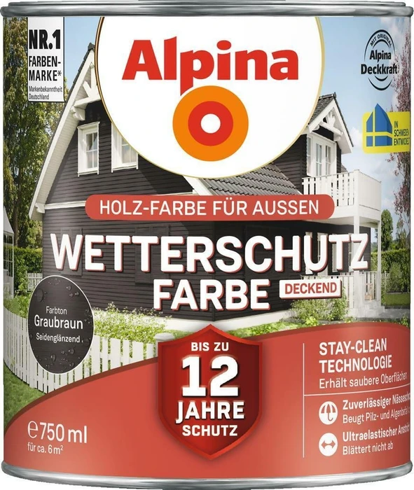 Alpina Farben Wetterschutz-Farbe deckend außen graubraun, 750ml