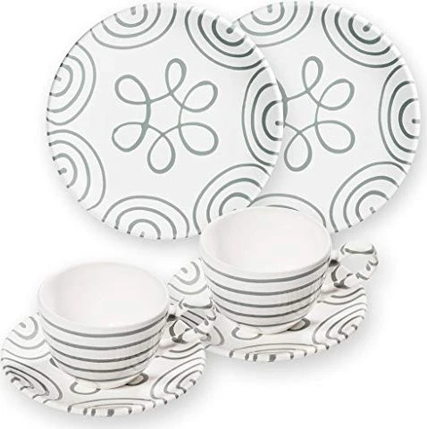 Gmundner Keramik Graugeflammt Frühstück für 2 Cup Frühstücksservice, 4-tlg.